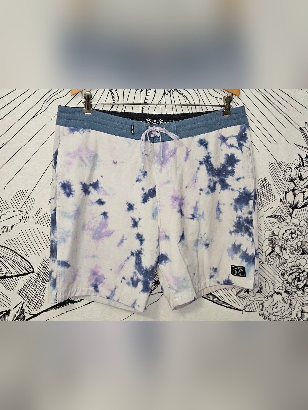 Dark Seas Hugh Boardshort  18"- Teal/Lavender Sz 34